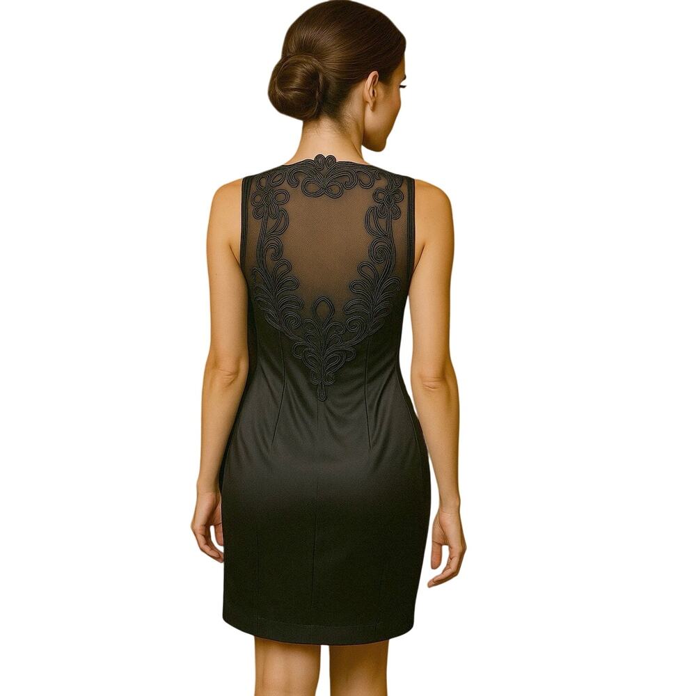 Vintage Jessica McClintock Gunne Sax Black Cocktail Dress Mesh Appliqué Back 10